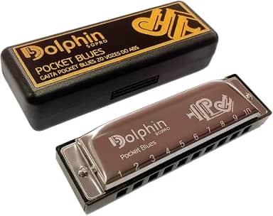 Gaita Dolphin Pocket Blues Dó Cromada 20 Vozes Estojo