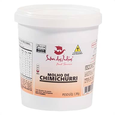 Sabor das Indias Molho de Chimichurri, Condimento Artesanal Vegano, Sem Glúten, Balde 1,1 Kg, Para Churrasco e Restaurantes, 18x15x17 cm