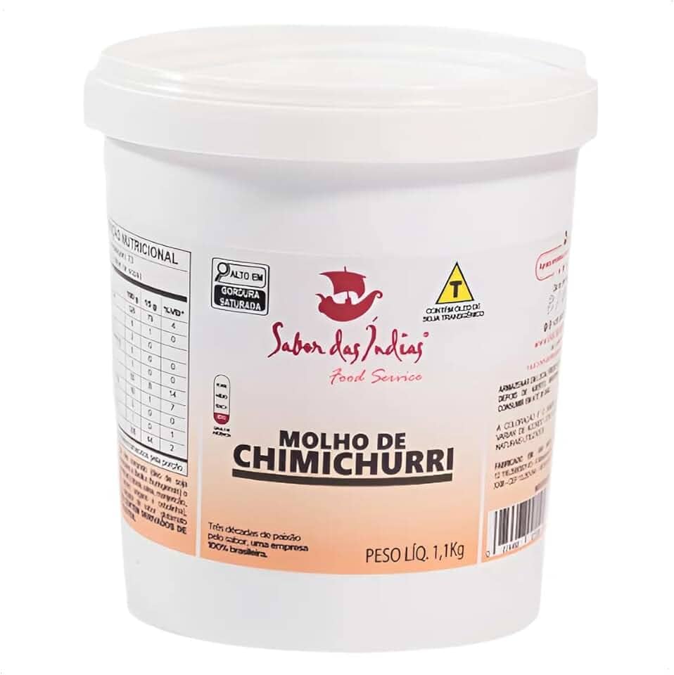 Sabor das Indias Molho de Chimichurri, Condimento Artesanal Vegano, Sem Glúten, Balde 1,1 Kg, Para Churrasco e Restaurantes, 18x15x17 cm