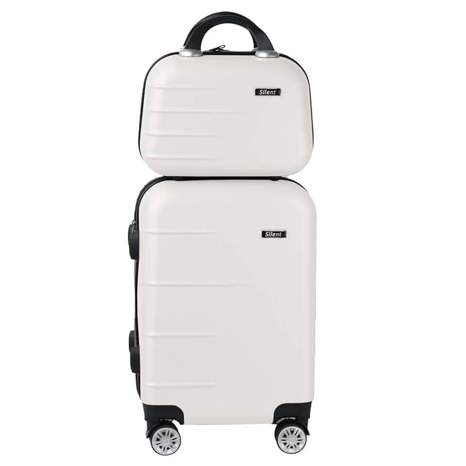 Kit Mala de Bordo Silent Ipanema + Frasqueira - Padrão ANAC | Rígida em ABS | 4 Rodas Duplas 360° | Cadeado Numérico Integrado | Leve e Resistente (Branco)