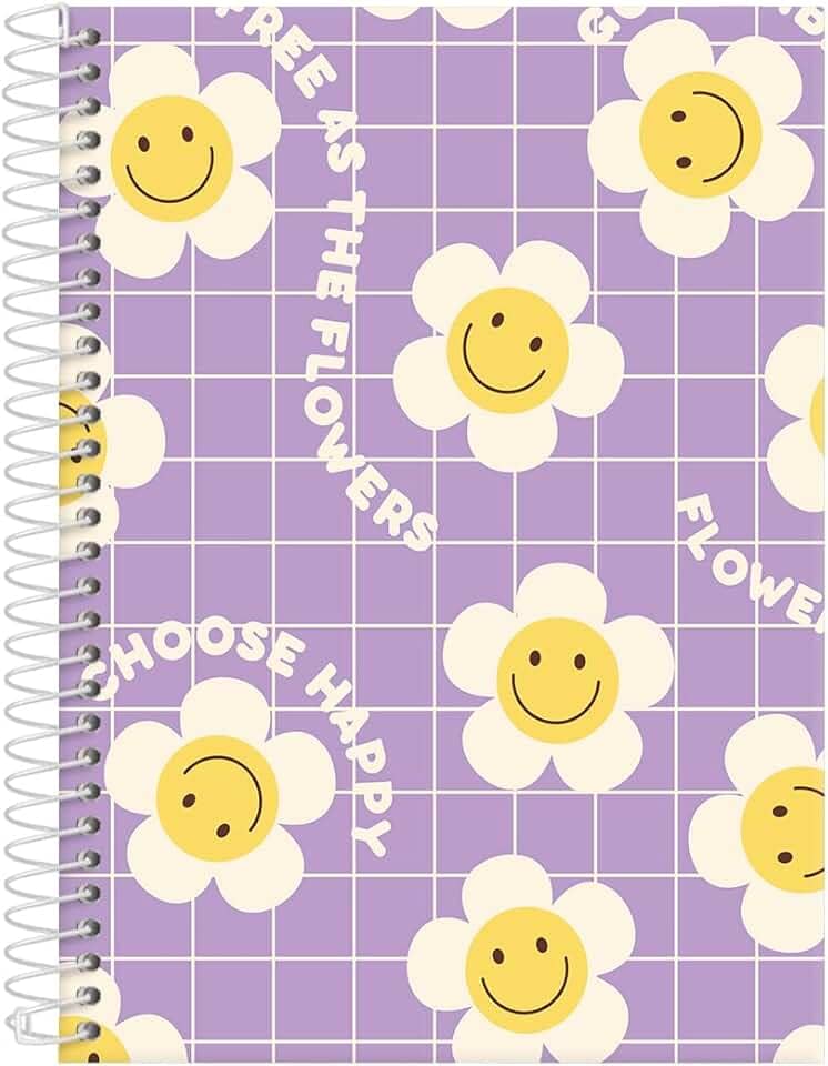 Caderno Colegial Feminino Retrô Good Vibes Lilás 10 Mat