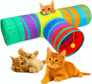 Brinquedo Túnel para Gatos 3 Entradas com Bolinha – Dobrável, Interativo, Estimula Instintos, Reduz Estresse e Garante Diversão Pet