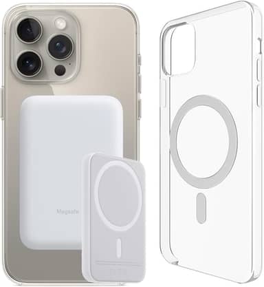 Carregador Portátil + Capa Magnética por Indução Compatível com Magsafe para iPhone 15, 15 Pro Max e 15 Plus (iPhone 15 Pro Max)