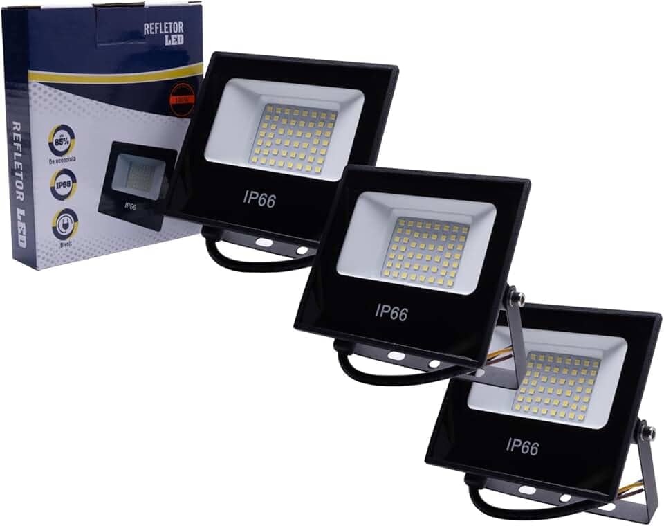 Kit 3 Refletor Led SMD IP66 100W Luminaria Holofote 6000k Prova D' Agua Branco Frio Bivolt 110/220V
