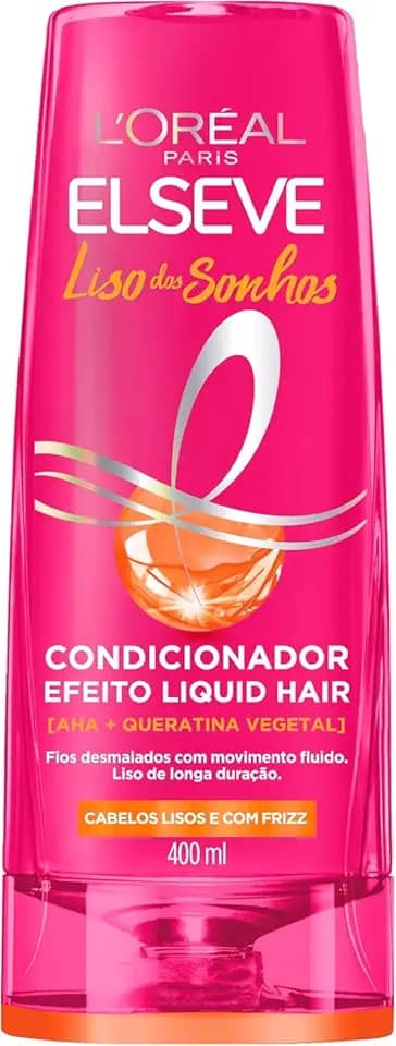 L'Oréal Paris Elseve Liso dos Sonhos Condicionador, com Efeito Liquid Hair, Enriquecido com AHA e Queratina Vegetal para Alinhamento Capilar e Brilho Intenso, 400ml