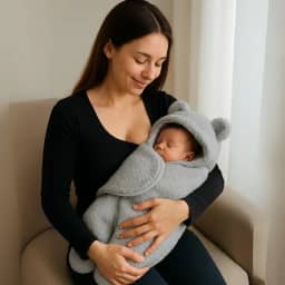 Saco de dormir Bebê com Capuz Casulo Cobertor Enroladinho Sweddle Conforto Estilo Ursinho Sherpa (Cinza, 0 a 3 Meses)