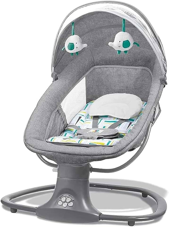 Mastela Cadeira Infantil Techno Verde Estampada Com Balanço Automático Timer E Música Criança - Até 18Kg