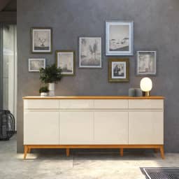 VIA NOSSA - Buffet Aparador 4 Portas 4 Gavetas e Pés em Madeira Giorgia 187cm Cor:offwhite/cedro
