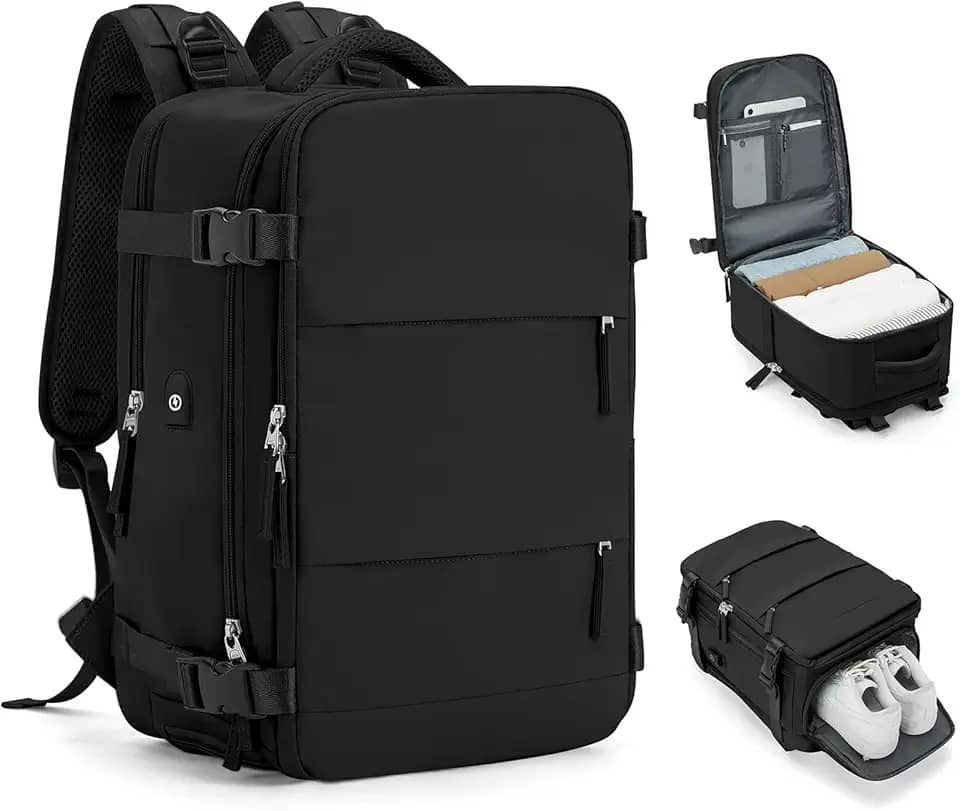 [Assista o Vídeo] Mochila Viagem Avião Low Cost Compartimento Para Sapatos Compartimento Para Notebook Usb Bolso Para Objetos úmidos (PRETO) CODATECH