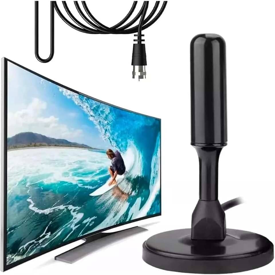 Antena Digital TV Interna Externa Amplificada HDTV 4K UHF | VHF | FM, Resistente A Água, Compatível Com Samsung, LG, Philco, APC, Philips, Smart TV, Led, LCD, 3D, Cabo 5 Metros, Com Imã.
