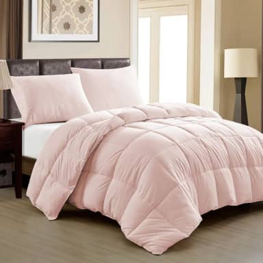 Edredom Toque de Plumas Dupla Face, Microfibra Plumage Liso Quadriculado (Rose, Queen)