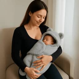 Saco de dormir Bebê com Capuz Casulo Cobertor Enroladinho Sweddle Conforto Estilo Ursinho Sherpa (Cinza, 3 a 6 Meses)