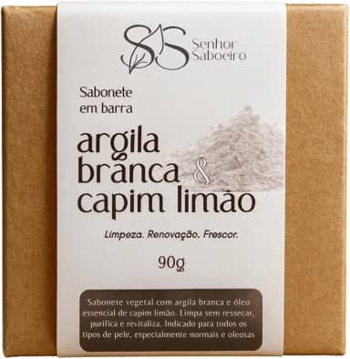 Sabonete de Argila Branca Natural Senhor Saboeiro Reduz Manchas Clareador Facial Hidratante 90g