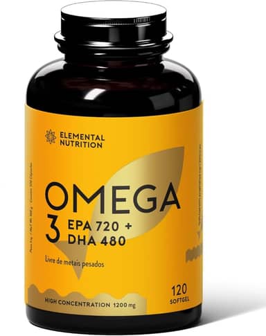 Ômega 3 Alta Concentração, Elemental Nutrition, Com EPA 720mg e DHA 480mg - 120 Softgels