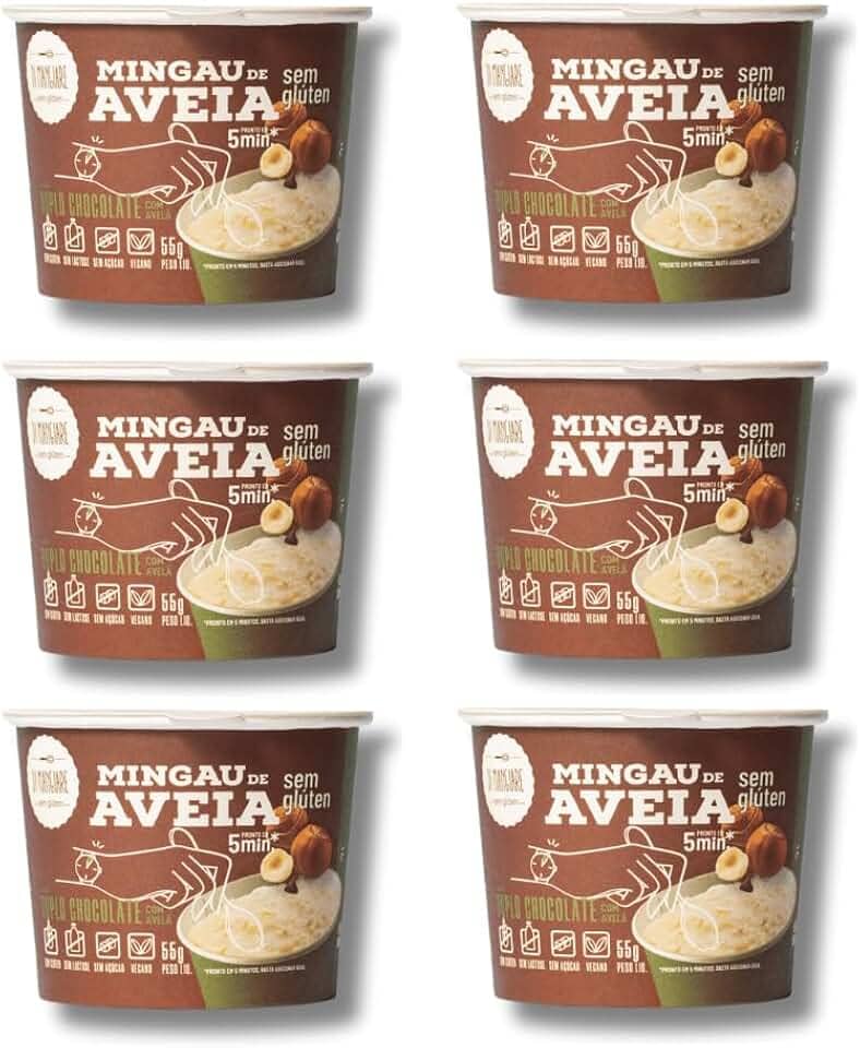 Mingau de Aveia Duplo Chocolate Com Avelã, Sem Açúcar Sem Glúten, Sem Leite e Vegano - 06 UNIDADES (pronto em 05 minutos)