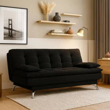Sofá-Cama Casal 3 Lugares Premium Suede Pés de Metal Preto