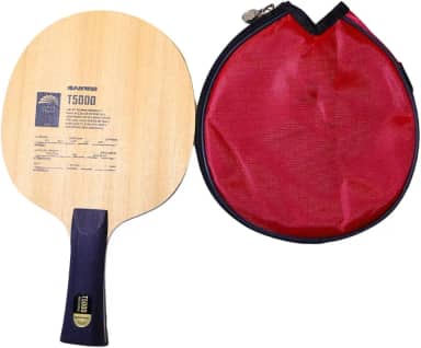 Raquete T5000, 5 Folhas de Madeira e 2 de Carbono, com Capa Protetora Vermelha Tênis de Mesa