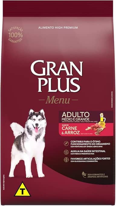 Ração GranPlus Menu Carne e Arroz Cães Adultos 15kg
