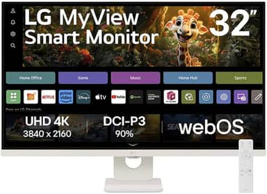 Monitor LG MyView Smart - Tela UHD 4K 32", WebOS, ThinQ Home, Air Play, Screen Share, Bluetooth, – 32SR73U-W