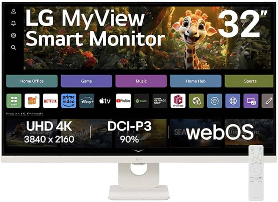 Monitor LG MyView Smart - Tela UHD 4K 32", WebOS, ThinQ Home, Air Play, Screen Share, Bluetooth, – 32SR73U-W