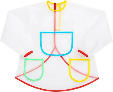 Avental Infantil, Manga Comprida, Bolsos Coloridos, Impermeável, Para Pinturas e Atividades Artísticas