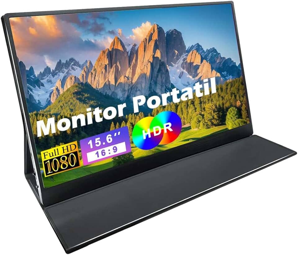 Monitor Portátil 15.6'' FHD 1080P IPS, Plug & Play via USB-C/HDMI, Antirreflexo e Proteção para Olhos, Compatível com Notebook, PC, Celular e Consoles de Jogos