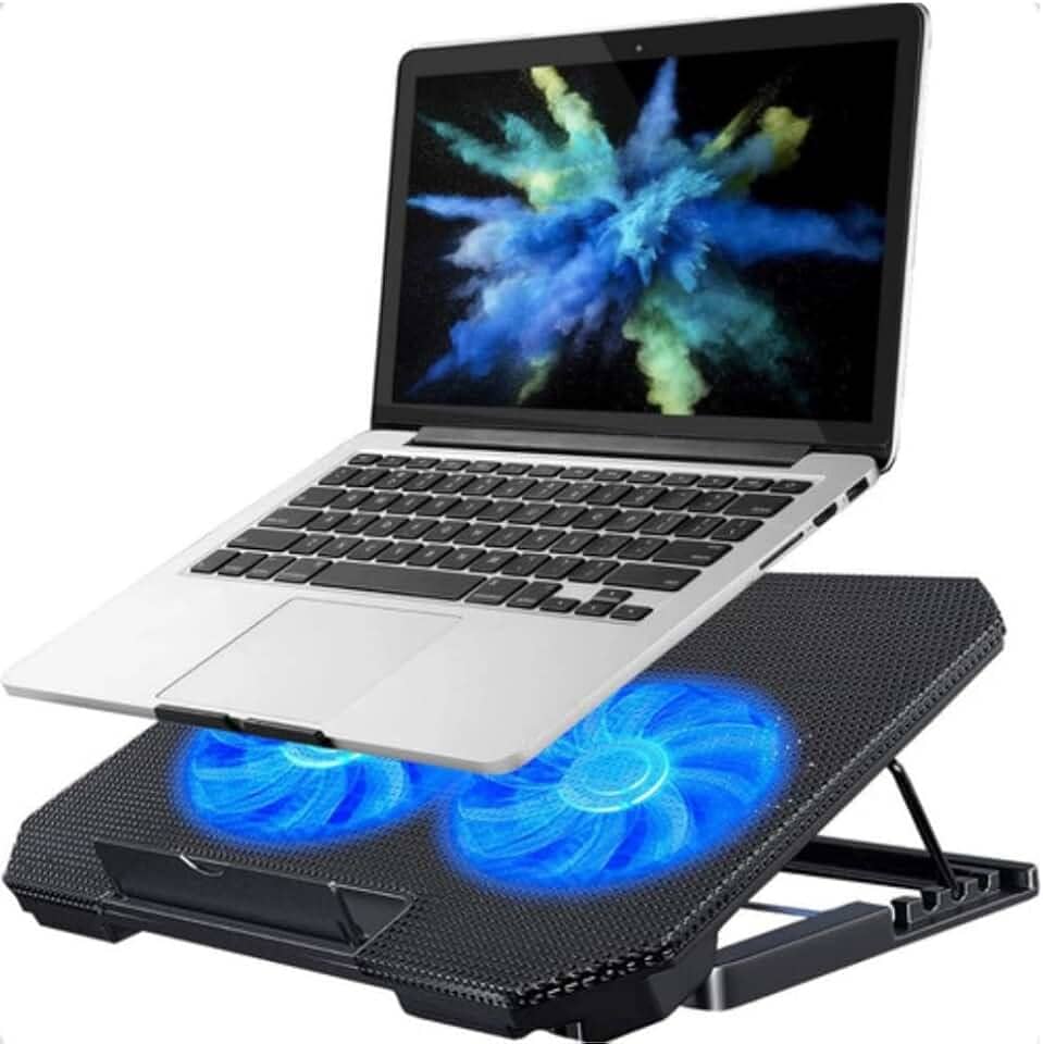 Suporte Para Notebook Base Ergonômica Refrigerada Com 2 Coolers Potentes Silencioso LED Azul 8 Níveis de Altura Premium