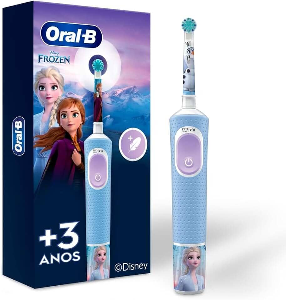 Oral-B Disney Frozen, Escova de Dentes Elétrica Infantil (+3 anos), Recarregável 4 Adesivos Personalizáveis 100-240V