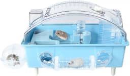 Tfwadmx Gaiola de hamster anão, gaiola de acrílico para ratos, gaiolas de animais pequenos para hamster com tubo, roda de exercício, habitat de mouse para ratos gerbils, 45 x 28 x 30 cm, azul