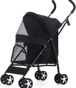Carrinho Pet Passeio Gato Cahorro Dobrável, Suporta até 15kg com Porta Copos e Travas de Segurança Preto Suporta Bem até 22Kg