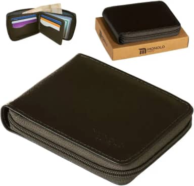 Carteira Masculina Couro Legítimo Ziper Porta Cartão Documentos Crédito CNH Grande Completa Monolo