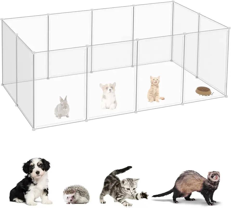 Cercadinho Cachorro,147 * 74 * 47cm Casinha para Cães e Gatos,Estendido Ajustável Cercadinhos para Animais,Resistente,Leve Fácil de Limpar,Adequado para uso Interno,Como Gatos,Cães,Hamsters,etc.