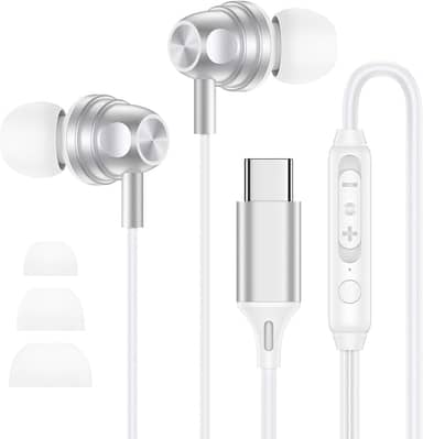 Fones de ouvido com fio para iPhone 17/Air/17 Pro/17 Pro Max/16e/16/16 Plus/16 Pro Max/15 Plus/15 Pro/15 Pro Max/15 Pro Max Fones de ouvido com fio USB C Tipo C Fone de ouvido com microfone, controle
