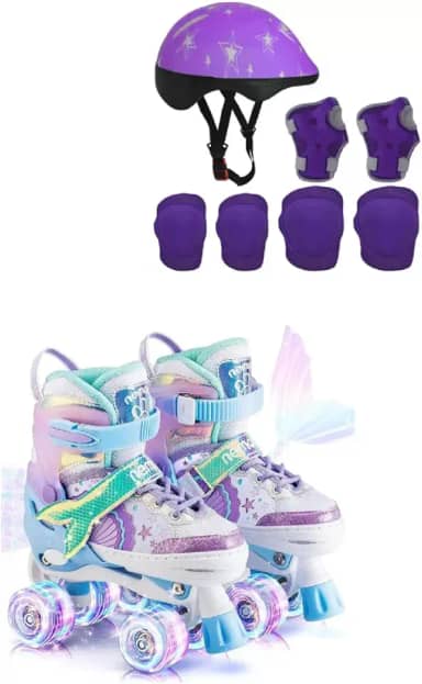 Patins roller 4 Rodas Sereia Com Luz De LED E Glitter Modelo Premium