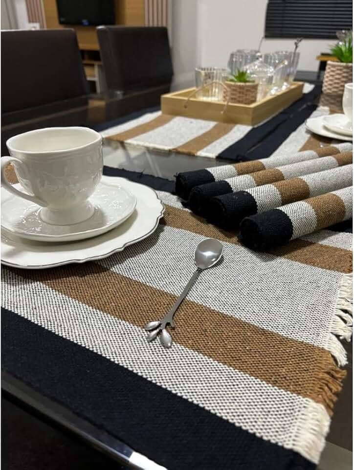 Jogo Americano 7 Peças Algodão com Trilho de Mesa Lugar Americano 6 Lugares Decoração Mesa Cozinha (JGAM15)