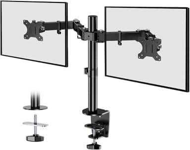 BAZIK Suporte Articulado para Monitor – Braço Articulado Ajustável para Monitores de 13-32" com Peso Máximo de 10kg em Cada Braço, Suporte para Monitor Duplo com Gerenciamento de Cabos – Preto