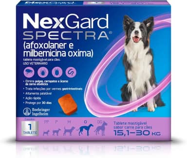 NexGard Spectra Antipulgas e Carrapatos e Vermífugo para Cães de 15,1 a 30kg - 1 tablete