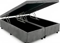 Cama Box Baú King Bipartida, 203x193x42 cm, Suporta 200kg por Lado, com Pistão a Gás (Suede Cinza)
