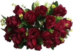Buquê arranjo de Rosas Artificiais, 24 Flores, 40 cm de Altura cores variadas (Vinho)