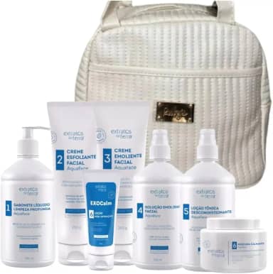 Kit Profissional de Limpeza de Pele Aquaface com EXOCalm – Sabonete Líquido 500 ml, Esfoliante 250 g, Cremes Emoliente e Solução 250 g/500 ml, Loção Tônica 500 ml, Máscara Calmante 180 g e EXOCalm 60 g