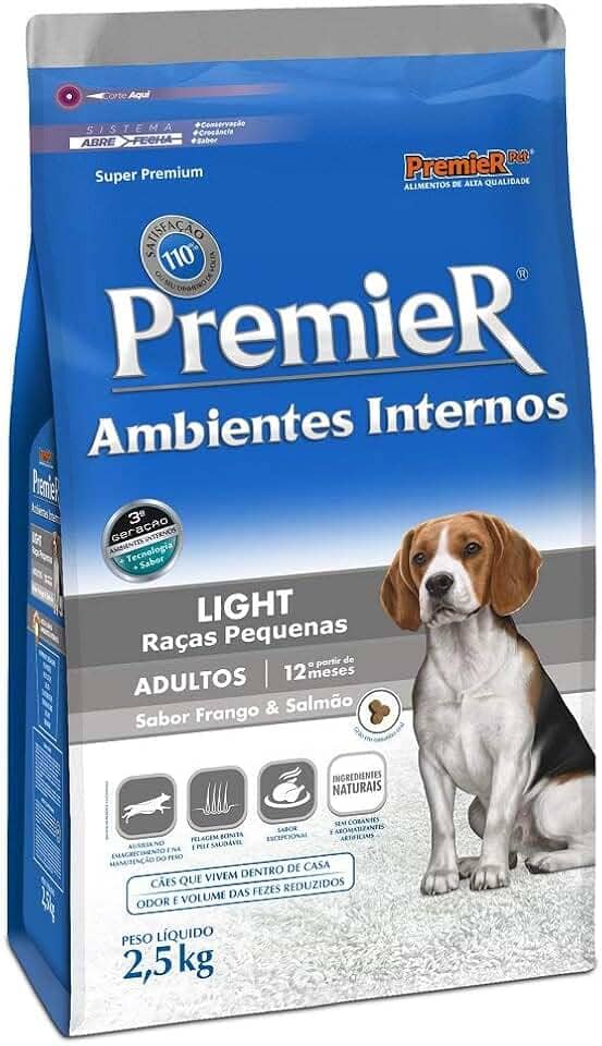 Ração Premier Ambientes Internos Light Para Cães Adultos Sabor Frango E Salmão, 2,5Kg Premier Pet Para Todas Médio Adulto,