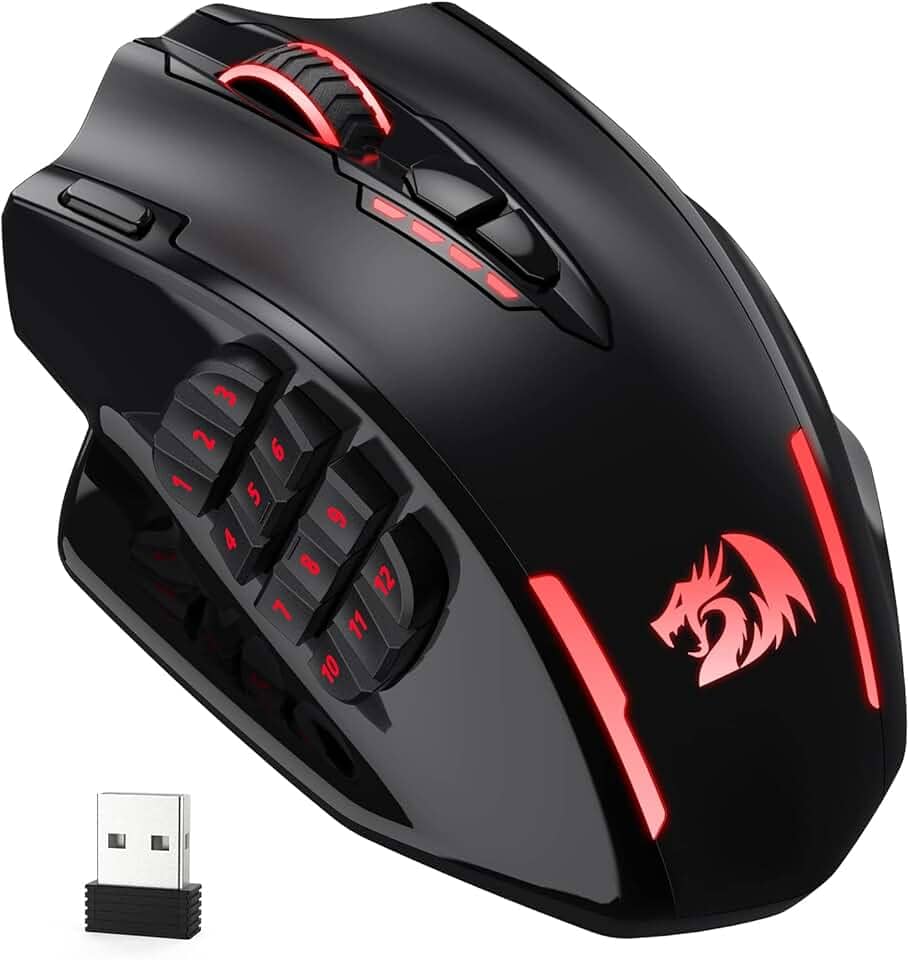 Redragon Mouse para jogos M913 Impact Elite, mouse RGB com fio/sem fio de 16000 DPI com 16 botões programáveis, bateria de 45 horas e sensor óptico profissional, mouse MMO com 12 botões laterais
