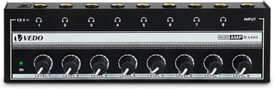Amplificador de Fones VEDO HA800-P (8 Canais) com Controle Individual de Volume, Entrada Áudio Profissional, Ideal para Gravação e Uso Multiusuário