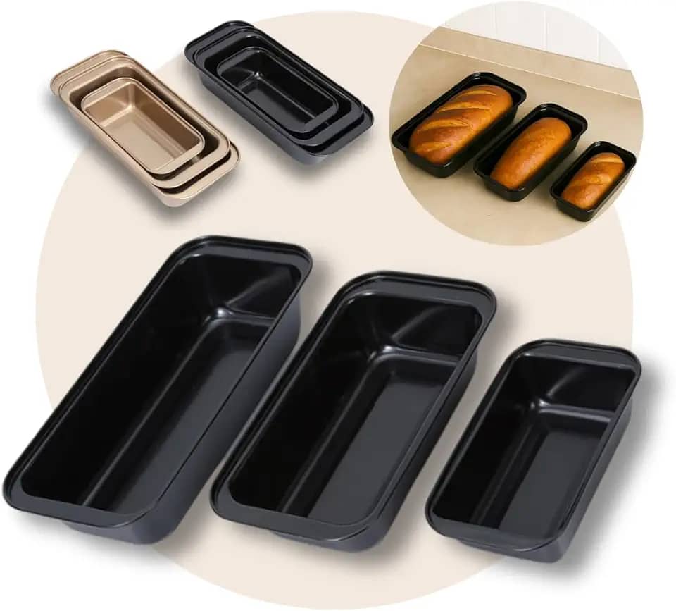 Kit 3 Formas para Assar Pão e Bolo, Assadeiras Antiaderentes – Tamanhos Diferentes – Fácil de Desenformar e Limpar, Ideal para Pães e Bolo — Revestimento Antiaderente — PREMIUM LOREAL SHOP