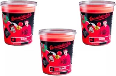 Kit de Slime Enaldinho Lojas Q2 Vermelho com Bolinha Surpresa - 3 Potes Biodegradáveis para Crianças Unissex