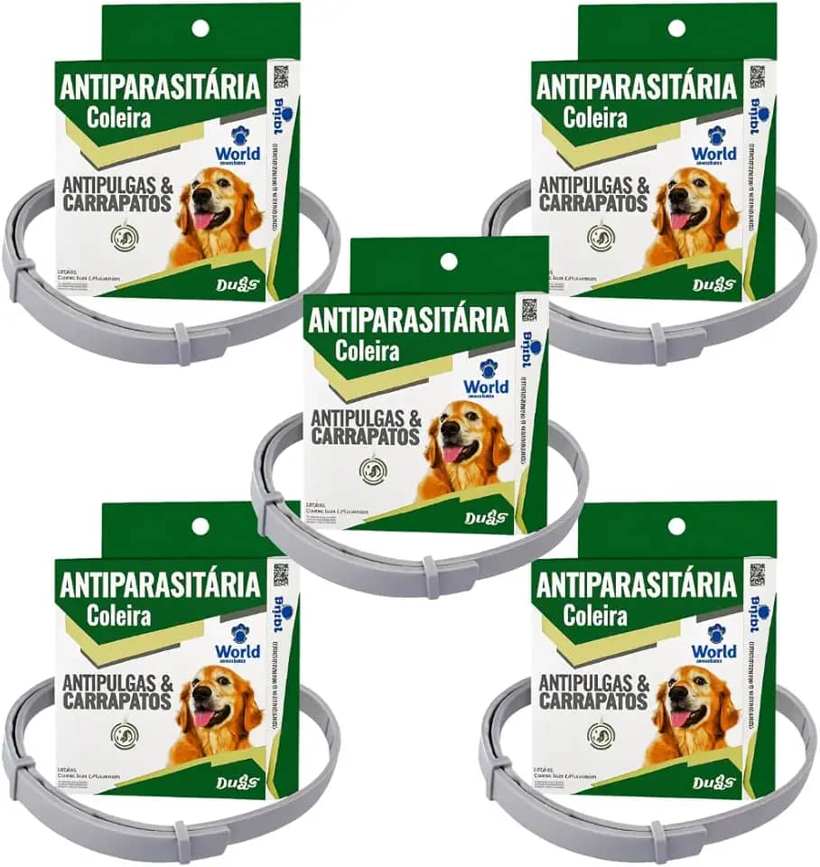 Kit 5 Coleiras Dugs Antipulgas e Carrapatos para Cães 17g com 56cm - World Veterinária