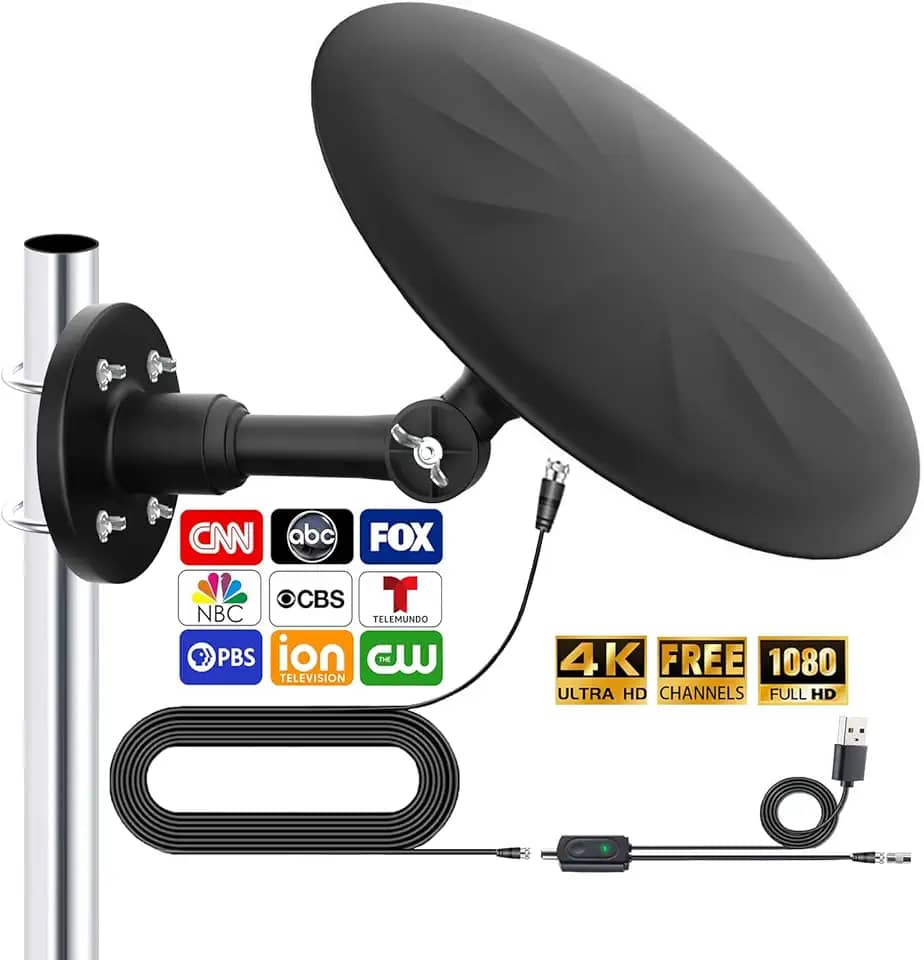 Antena de TV omnidirecional externa, para Smart TV, sinal HD digital de recepção de longo alcance de 720°, com super amplificador de sinal, para sótão/acampamento/trailer/barco, 2025 (preto, grande X)