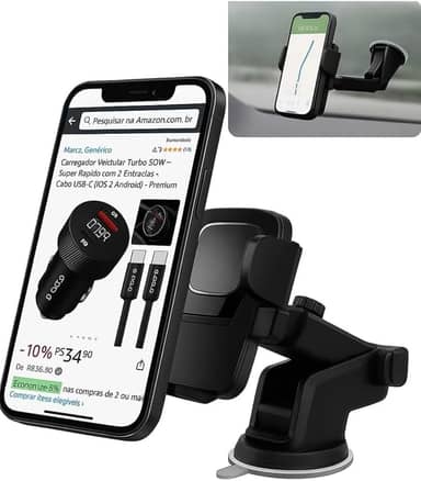 Suporte Veicular para Celular – Ventosa Ultra Forte, Rotação 360° e Antivibração, Ideal para GPS, Waze e Motoristas de App
