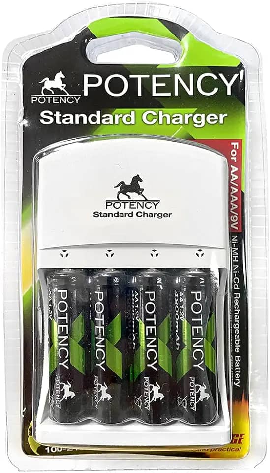 Carregador P/Pilhas AA, AAA e 9V, Incluso 4 Pilhas AA Recarregáveis 4800mAh Ni-MH, Bivolt, Para Controles, Câmeras, Brinquedos, LED, Relógio, Compacto e Econômico, Xbox e Acessórios