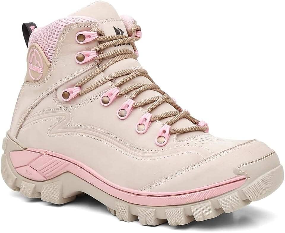Bota Adventure Feminina Para Trilha Palmilha Gel Bege e Rosa N7